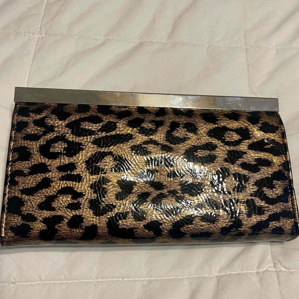 Patent leather leopard print wallet / very small clutch